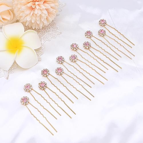 Ammei Crystal Bridal Hair Pins Clips Wedding Hair Accessories Hair Set Jewelry With Rhinestone For Brides and Bridesmaids Set Of 12 (Light Pink) - color: Light Pink