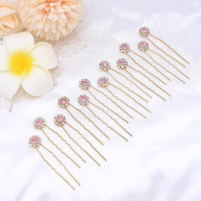 Ammei Crystal Bridal Hair Pins Clips Wedding Hair Accessories Hair Set Jewelry With Rhinestone For Brides and Bridesmaids Set Of 12 (Light Pink) - color: Light Pink