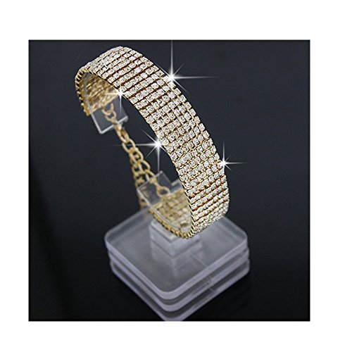 YINLI Charm Crystal Adjustable Bracelet Bangle Fashion Bridesmaid Bridal Jewelry Silver and Gold Plated - color: Gold
