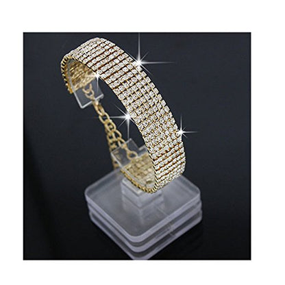 YINLI Charm Crystal Adjustable Bracelet Bangle Fashion Bridesmaid Bridal Jewelry Silver and Gold Plated - color: Gold