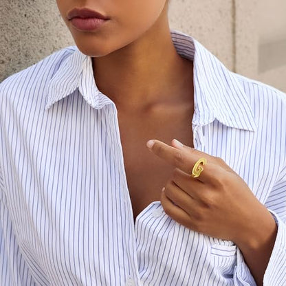 Cicy Bell Initial Rings for Women 18k Gold Plated Adjustable Rings | Open Signet Rings, Bold Letter, Personalized Engraved, For Party - color: Initial-G