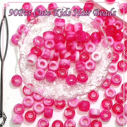 NAISKA 90Pcs Rose Red Hair Beads for Kids Cute Hair Beads for Braids Girls Beads for Hair Dreadlock Beads Small Pony Beads Acrylic Gradient Loc Beads Braid Charms - color: Rose Red