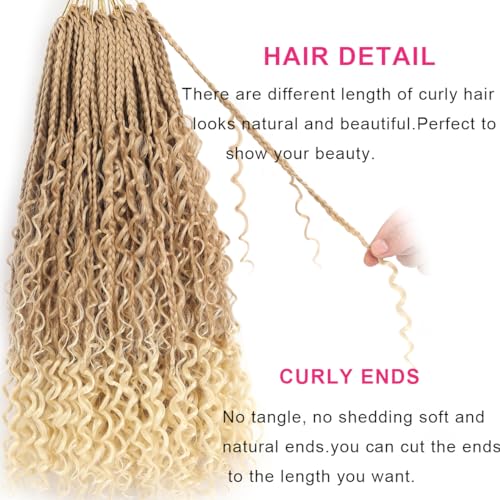 Unionbeauty 24 Inch Boho Box Braids Crochet Hair 8 Packs Goddess Box Braids Crochet Hair Curly Ends Bohemian Box Braids Crochet Hair for Black Woman Ombre Synthetic Braiding Hair Extension T27/613# - color: T27/613#, size: 24 Inch (Pack of 8)