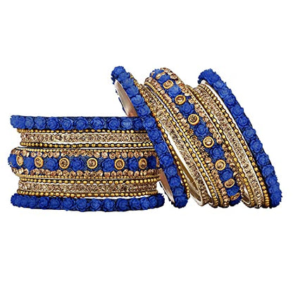 Aheli Ethnic Metal Bangles Chudha Set Stone Studded Bangle Set Indian Wedding Wear Fashion Jewelry Gift for Women Blue - color: Blue