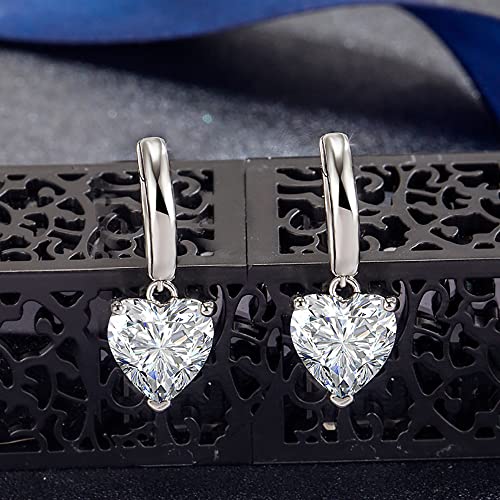 Cubic Zirconia Heart Dangle Hoop Earrings Crystal Love Heart Charm Drop Cartilage Small Huggie Hoops Earring Piercing Dainty Valentine's Day Jewelry Gifts for Women - color: Silver