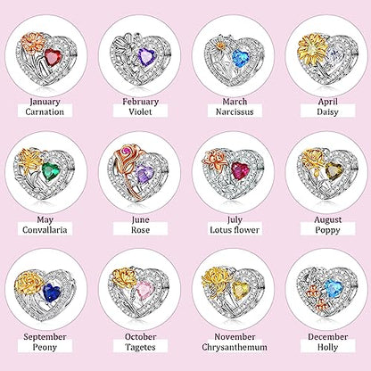 Birth Flower Birthstone Charm for Pandora Charms Bracelets Necklace 925 Sterling Silver Heart Love Charm Birthday Mother's Day Christmas Jewelry Gifts - color: 07-July