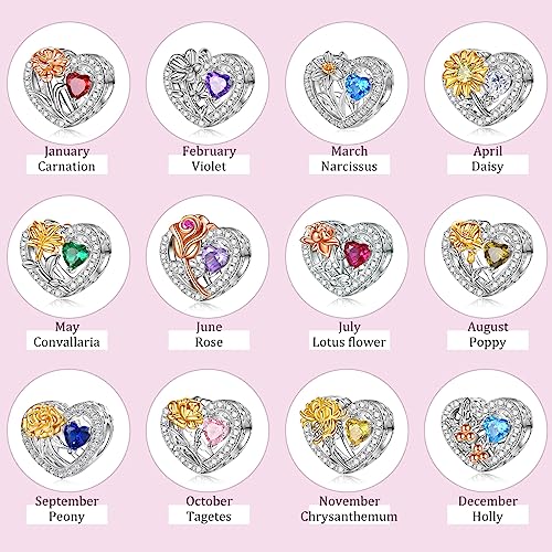 Birth Flower Birthstone Charm for Pandora Charms Bracelets Necklace 925 Sterling Silver Heart Love Charm Birthday Mother's Day Christmas Jewelry Gifts - color: 03-March