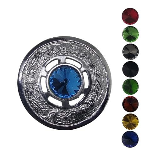 AAR Scottish Ladies Kilt Fly Plaid Brooch with Stone 2"/Highland Shawl Brooches - color: Sky Blue