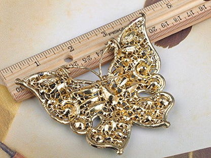 Alilang Golden Tone Sparkle Green Blue Crystal Rhinestones Butterfly Insect Brooch Lapel Pins for Hat Bag Suit Tie