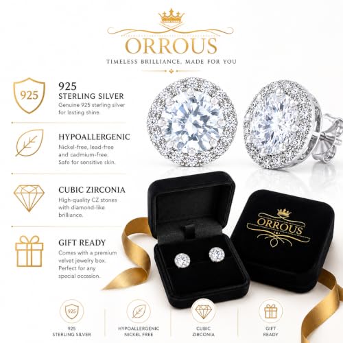 ORROUS & CO 18K Gold Plated CZ Simulated Diamond Stud Earrings for Women, Hypoallergenic, 1.9 Carat