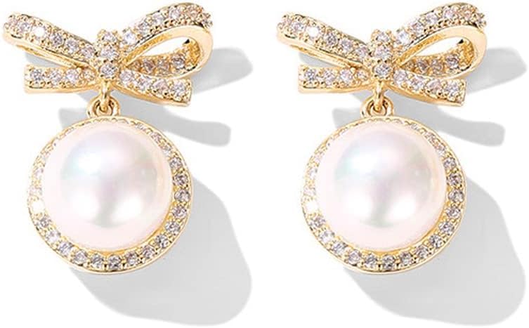 Gold Bow Earrings for Women, Long Tassel Chain Drop Earrings, Trendy Small Bow Earrings, Ribbon Waterfall Dangling Earrings, Pearl Bow Earrings, Sparkly Elegant Bowknot Preppy Jewelry Gifts for Women - color: Gold Bow-E