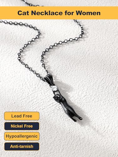 U7 Cat Pendant Necklace for Women Stainless Steel Cute Kitty Cat Jewelry Gift - style: 01-Black