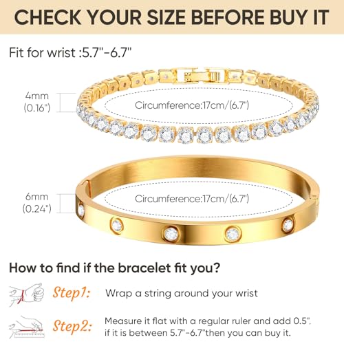 Stackable Gold Bracelets for Women - 2Pcs 18K Gold Plated Cubic Zirconia Bangle Bracelet Friendship Tennis Bracelet Stack Jewelry,Party Christmas Birthday Gift for Girlfriend Sister Wife Daughter - style: Gold Set_7