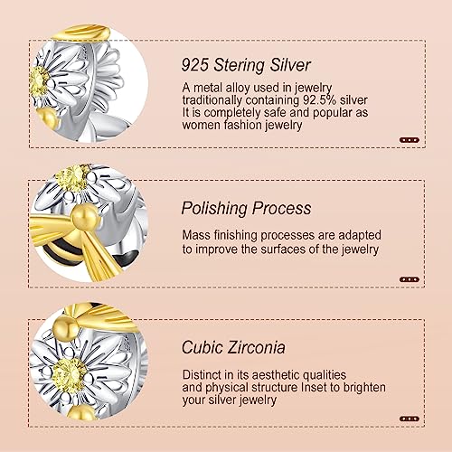 Annmors S925 Clip Spacer Safety Chain Stopper Charms for Pandora, Gift Mom Daughter Friend Sister Wife Grandma Girlfriend Fmaily On Christmas Mothers Valentines Halloween Graduation - color: F02-Gold Bee Stopper