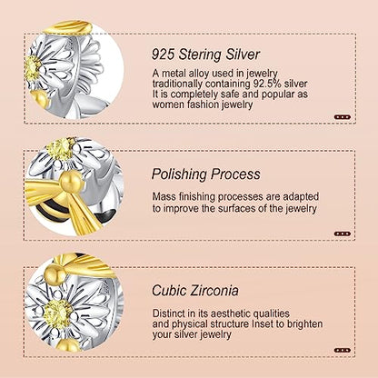 Annmors S925 Clip Spacer Safety Chain Stopper Charms for Pandora, Gift Mom Daughter Friend Sister Wife Grandma Girlfriend Fmaily On Christmas Mothers Valentines Halloween Graduation - color: F02-Gold Bee Stopper