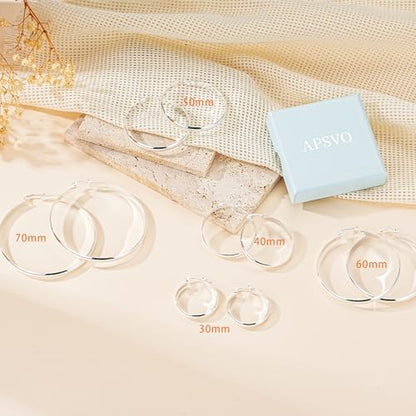 Apsvo Hoop Earrings for Women, 5mm Wide 14K Gold Plated/Silver Hoop Earring Hypoallergenic 925 Sterling Silver Earrings Lightweight Large Earrings for Women - color: Silver&30mm