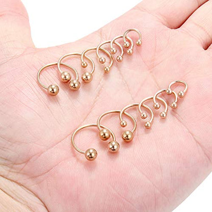 Ruifan 16G Surgical Steel CBR Nose Septum Horseshoe Earring Eyebrow Tongue Lip Nipple Helix Tragus Piercing Ring 6-16mm - color: 6PRS - Rose Gold