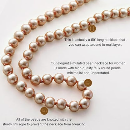 BABEYOND Long Pearl Necklace Faux Pearls Necklace Set Beaded Long Pearls Necklace 1920s Gatsby Costume Jewelry - color: Champagne