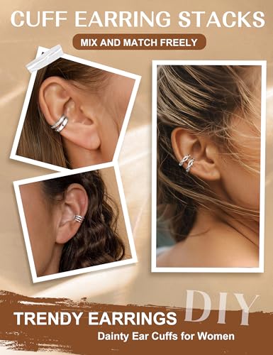 𝟒 𝐏𝐚𝐢𝐫𝐬 Ear Cuffs Non Piercing - 14K Gold Plated Ear Cuff Earrings for Women Trendy Ear Cuff for Non Pierced Ears Clip On Carrtilage Earring Lightweight Adjustable Fake Earrings Set - style: Silver Plated-Twist