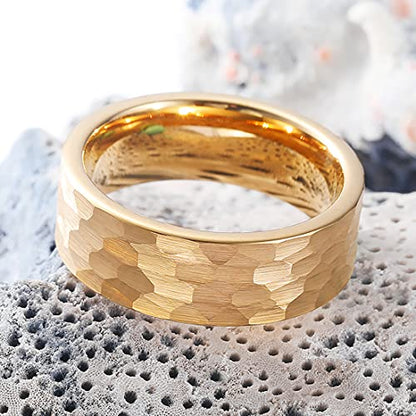 King Will Hammered 8mm Silver Tungsten Ring Hammer Men Wedding Band Comfort Fit - color: A-gold