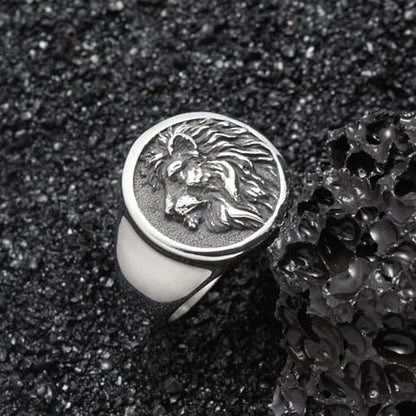 Mens Signet Ring Stainless Steel Lion Eagle Head Statement Rings Jewelry for Men Size 8/9/10/11/12/13 - style: Lion