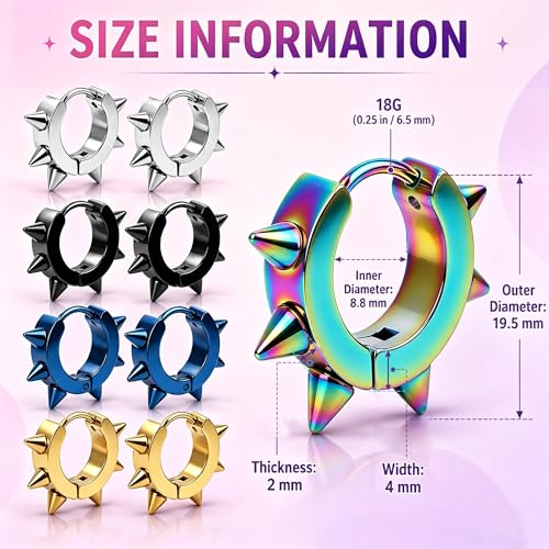Stainless Steel Mens Womens Hoop Earrings Piercings Huggie Hypoallergenic - color: silver, blue, black, rainbow, gold