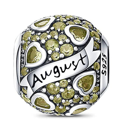 HappyStar 925 Sterling Silver Month Birthstone Charm for Bracelets Necklace，with 5A Cubic Zirconia Dangle Pendant Bead,Happy Birthday Valentine's Day - color: 8-August Birthstones