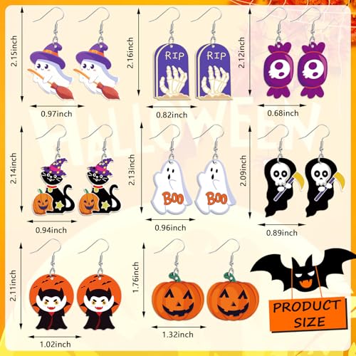 8 Pairs Halloween Acrylic Earrings for Women Spooky Dangle Jewelry | Pumpkin Ghost Candy Earrings, Halloween Jewelry Gifts Party Accessories, Lightweight Acrylic, Double Side Design - style: Halloween