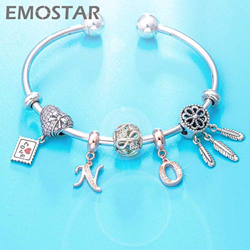 EMOSTAR Letter Charms Initial A-Z Alphabet Beads, Rose Gold 925 Sterling Silver Dangle CZ Birthstone Pendant, Gifts for European Charm Bracelet/Mothers Day/Birthday - color: Letter O