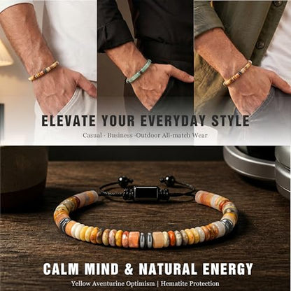 Natural Stone Beaded Bracelet for Men Women Boho Adjustable - color: Yellow Aventurine