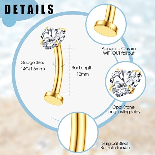 Floating Titanium Belly Button Rings Hypoallergenic G23 Titanium Internally Threaded Belly Ring 14G Belly Piercings for Women Navel Piercings Jewelry - color: 14k gold plated heart