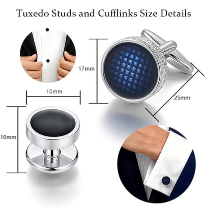 Cuff Links Mens Blue, Cuff Links Mens and Tuxedo Studs Set, Cufflinks for Men Gold Gift Box, Men's Jewelry or Accessories Cufflinks for Suit Shirt Bussiness Wedding Anniversary (Silver)