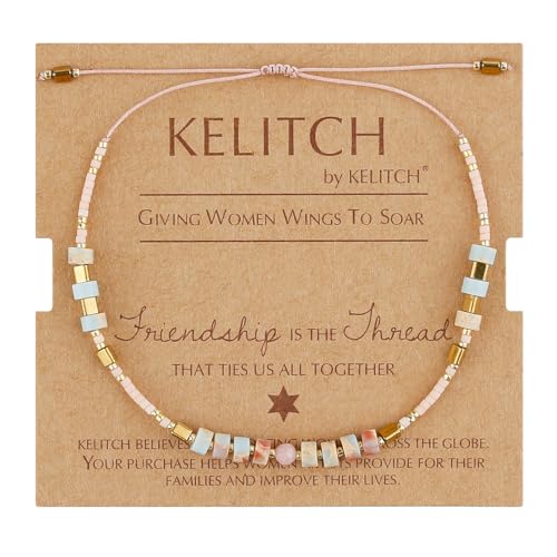 KELITCH Crystal Agate Friendship Bracelet Handmade Seed Beads Adjustable Bracelets for Women - color: Beige