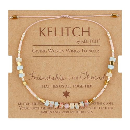 KELITCH Crystal Agate Friendship Bracelet Handmade Seed Beads Adjustable Bracelets for Women - color: Beige