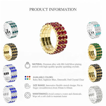 Sparkling Rhinestone Ring Set Trendy Elastic Rhinestone Crystal Stretch Ring Stackable Jewelry for Women Girls - color: 20 Colors in One