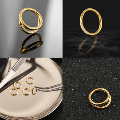 14G 16G 18G Surgical Steel Nose Septum Rings Hoops - Stainless Steel Segment Nose Rings Hoop Helix Cartilage Clicker Daith Tragus Sleeper Hoop Earrings for Women Men 6mm 8mm 10mm 12mm - color: Gold Plated 6PCS, size: 18g 12mm