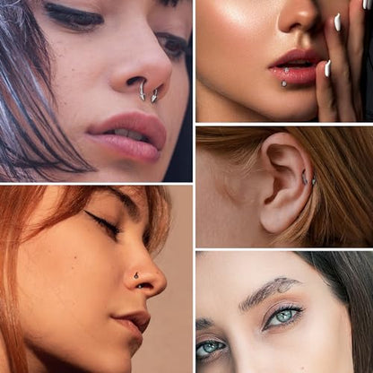 8Pcs 14G 16G 18G 20G Horseshoe Septum Nose Ring Helix Cartilage Earrings Hoops Hypoallergenic Tragus Daith Eyebrow Lip Ring Smily Piercing Jewelry Replacement Ball Spikes 7-12MM - color: Silver + Black, size: 16G