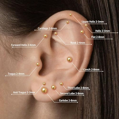 Sweetkiki Threadless Flat Back Earrings, 14K Gold Plated Ball Stud Earrings Hypoallergenic | Cartilage Earring | Helix Piercing Jewelry | Tragus Piercing Jewelry | Push in Flatback Earrings for Women Men - color: 14K Gold, size: 2 Millimeters