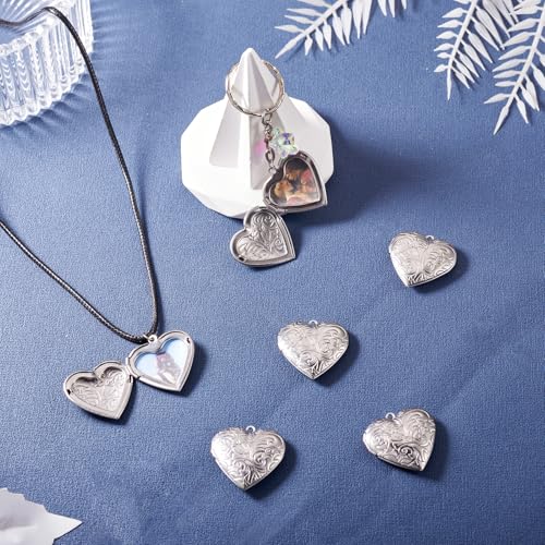 10Pcs 316 Stainless Steel Locket Pendants Silver Heart Photo Frame Charms Heart Locket Charms for Necklaces DIY Memorial Necklace Making - color: Stainless Steel Color, Heart