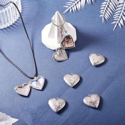10Pcs 316 Stainless Steel Locket Pendants Silver Heart Photo Frame Charms Heart Locket Charms for Necklaces DIY Memorial Necklace Making - color: Stainless Steel Color, Heart