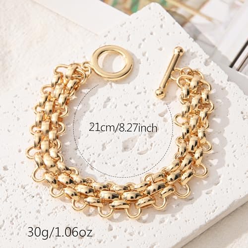 14K Gold & Silver Plated Lightweight Link Bracelet for Women | Stackable Bracelets ,14K Gold Plated Bracelets with CZ,Lightweight Trendy Chain Bracelet Jewelry Gift - style: Gold Link Chain