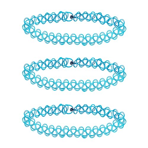 3PCS Black Tattoo Choker Necklace Rainbow Tattoo Chokers Gothic 90s Choker Necklace Purple Tattoo Choker and Pink Chokers 2000s Y2K Multicolour Collar Adjustable Stretchy Elastic Necklace Jewelry Gift for Women - color: 3PCS Blue