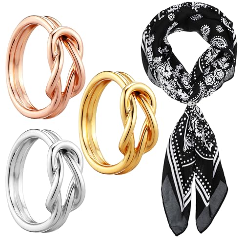 3 PCS Metal Scarf Ring, Double Layered Scarf Clips Silk Scarves Pin | Metal Shawl Buckles Scarfs Clasp Holder Decoration Accessories for Women T-Shirt Clasp Dress Clothing (Gold Silver Rose Gold)