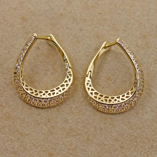 18K Gold Plated Flower Dangle Earrings for Women, Hypoallergenic Cubic Zirconia Earrings, Elegant CZ Drop Earrings, Statement Jewelry Gifts Party Fashion - style: OBS7520-HollowTeardrop