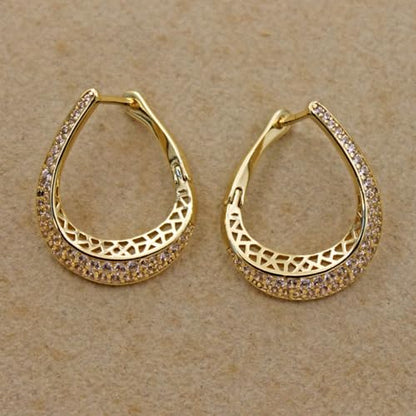 18K Gold Plated Flower Dangle Earrings for Women, Hypoallergenic Cubic Zirconia Earrings, Elegant CZ Drop Earrings, Statement Jewelry Gifts Party Fashion - style: OBS7520-HollowTeardrop
