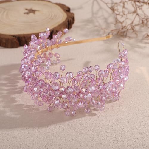 Denifery Large Crystal Headband for Wedding Bridal Hair Band Headpiece for Party Prom Hair Accessories (purple) - color: purple