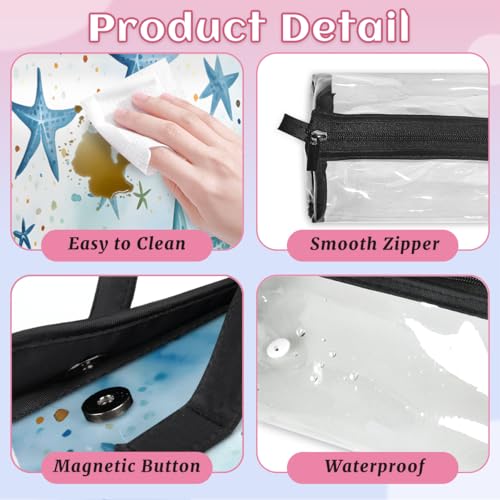 Blue Starfish Hanging Roll Up Cosmetic Bag with 4 Removable Storage Bags Waterproof Foldable Toiletry Kit for Women - color: Multicolor 8