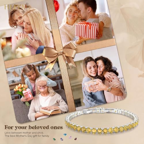 HEEYA Birthstone Silver/Gold Plated Tennis Bracelets, Adjustable 4mm CZ Tennis Bracelets for Women, Fashion Jewelry Wedding Gift Size 6.8 inch+1 inch Extender - color: 11 November Topaz