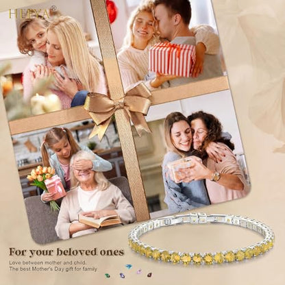HEEYA Birthstone Silver/Gold Plated Tennis Bracelets, Adjustable 4mm CZ Tennis Bracelets for Women, Fashion Jewelry Wedding Gift Size 6.8 inch+1 inch Extender - color: 11 November Topaz