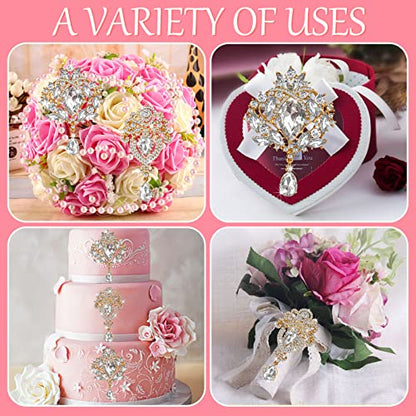 Yhsheen Rhinestone Brooches Crystal Brooch Pins, Pearl Crystal Wedding Bouquet kit Set - color: Gold-4pcs